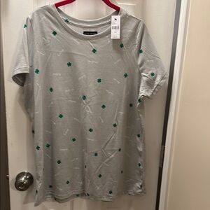 Lane Bryant Gray Tee with Green Clover Accents